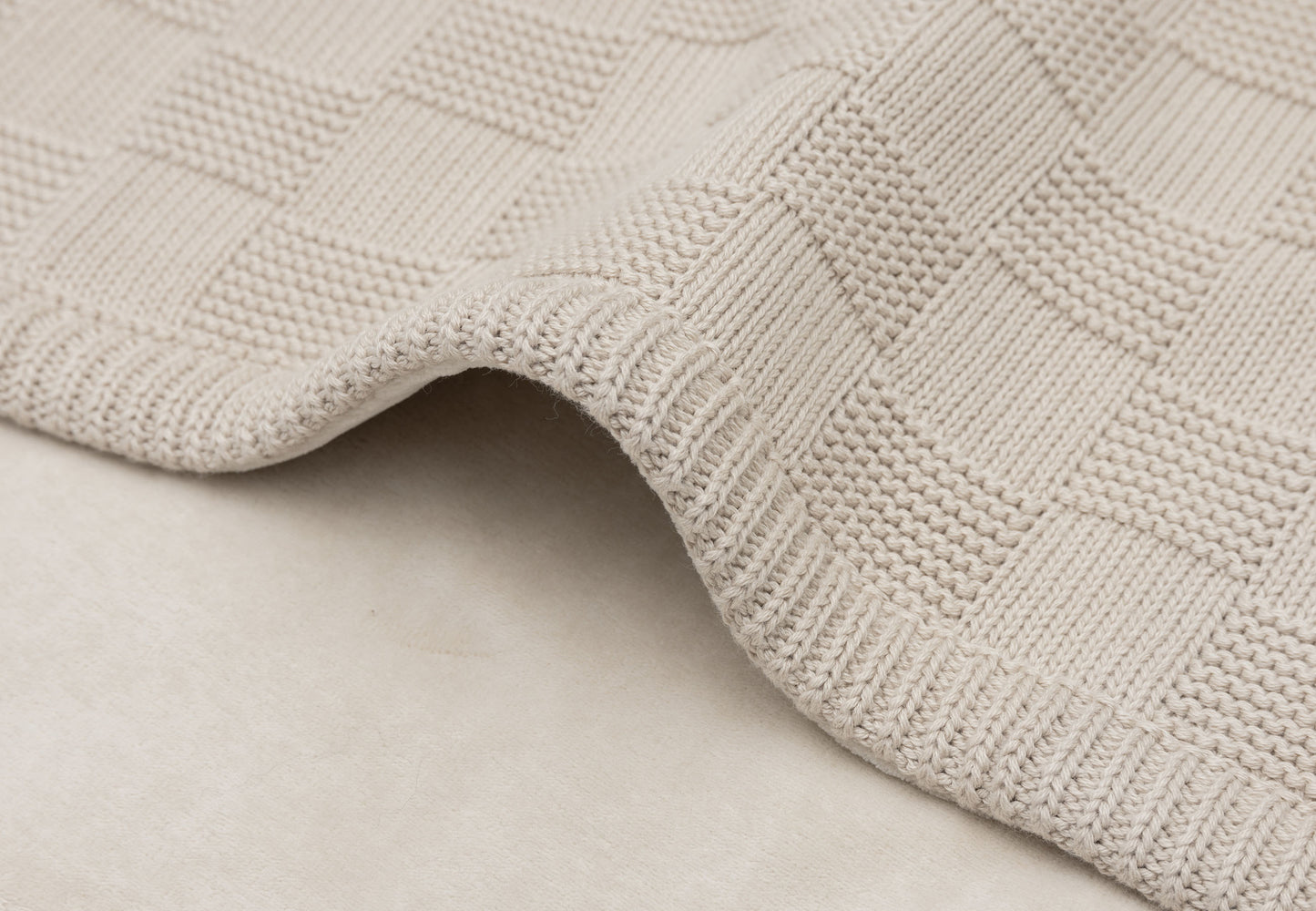 Couverture Berceau 75x100cm Box Knit Warm Sand/Velvet GOTS