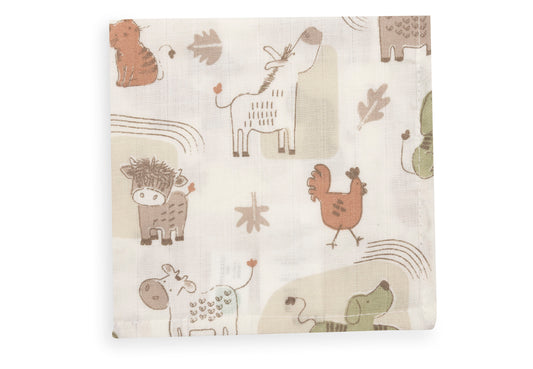 Serviette gaze de Coton 31x31cm Jollein - Barn Buddies - 3 Unités - détail