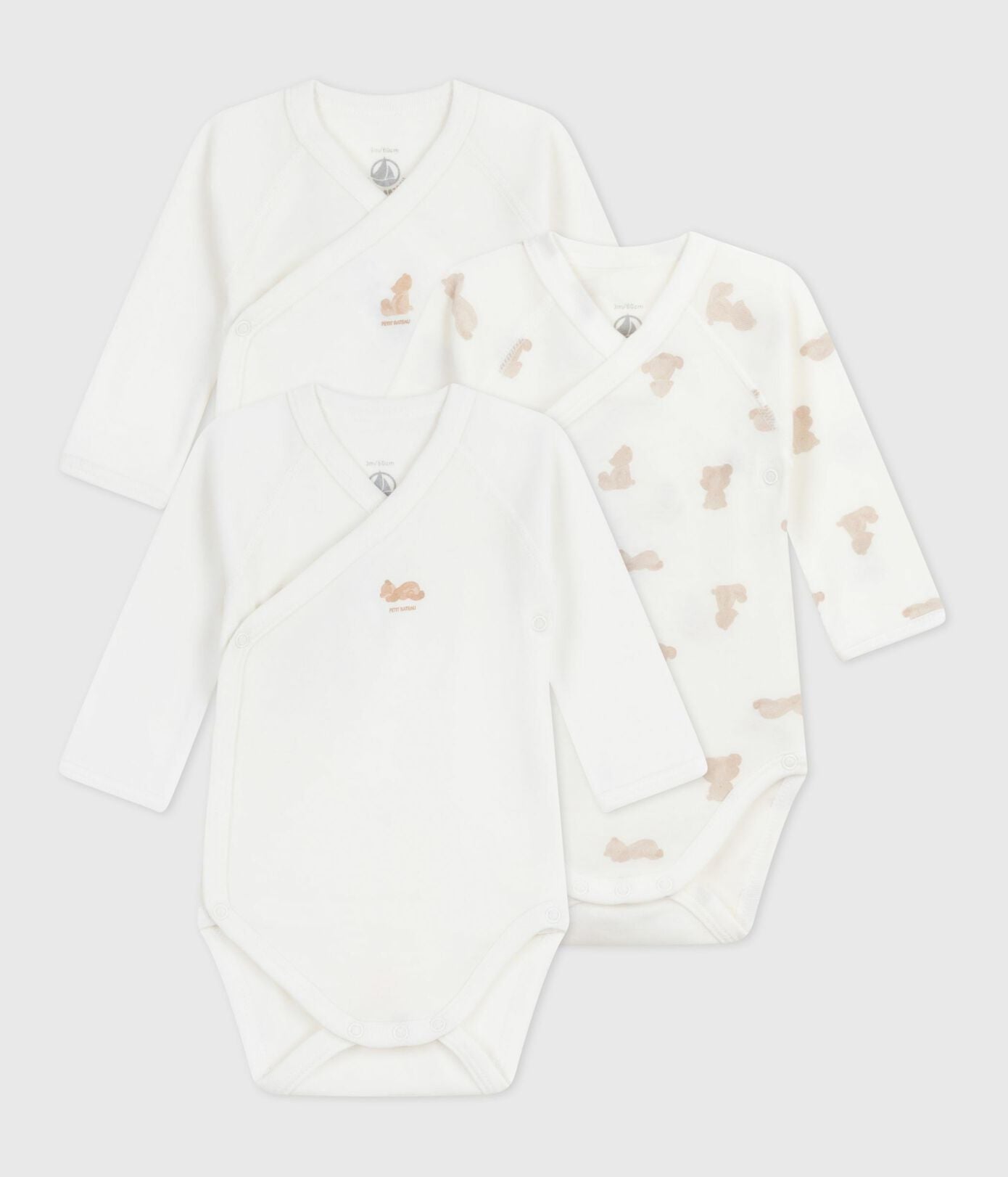 Lot de 3 bodies croisés manches longues mixte PETIT BATEAU
