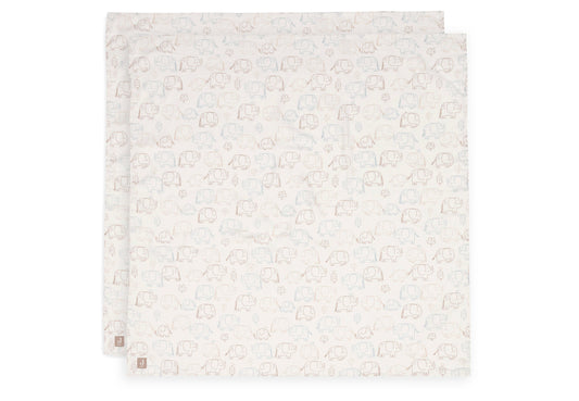 Lange Gaze de Coton Large 115x115cm Jollein - Elephant Tales - 2 Unités