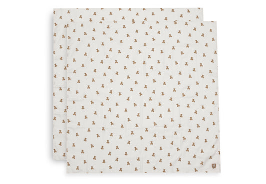 Lange gaze de Coton Large 115x115cm Jollein - Mini Teddy Bear - 2 Unités - détail