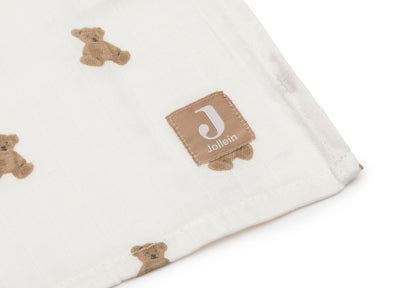Lange gaze de Coton Large 115x115cm Jollein - Mini Teddy Bear - 2 Unités - détail