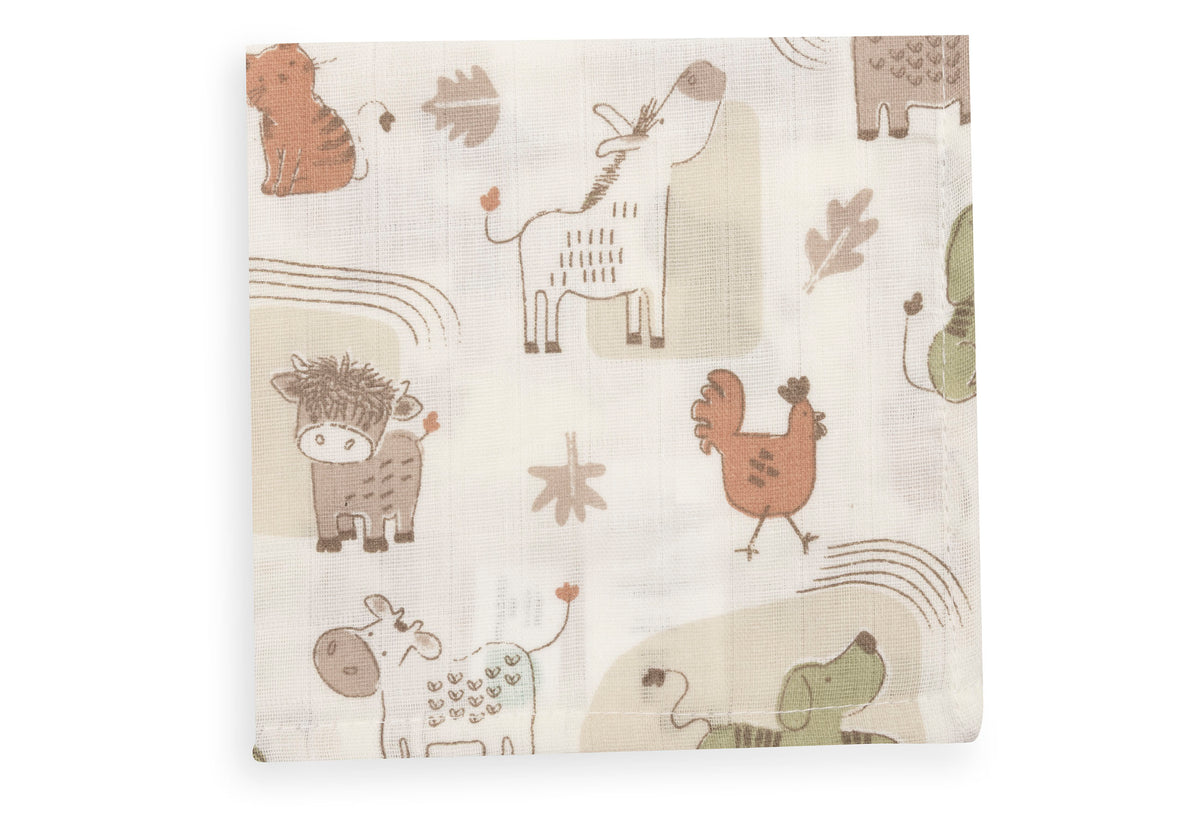 Serviette gaze de Coton 31x31cm Jollein - Barn Buddies - 3 Unités - détail