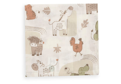 Serviette gaze de Coton 31x31cm Jollein - Barn Buddies - 3 Unités - détail