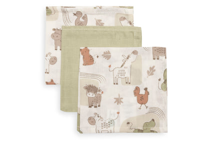 Serviette gaze de Coton 31x31cm Jollein - Barn Buddies - 3 Unités
