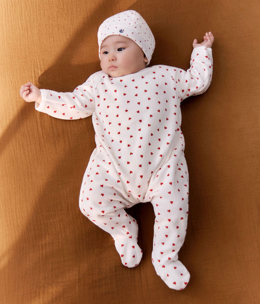 Dors-bien PETIT BATEAU en velours cœur marshmallow/terkuit