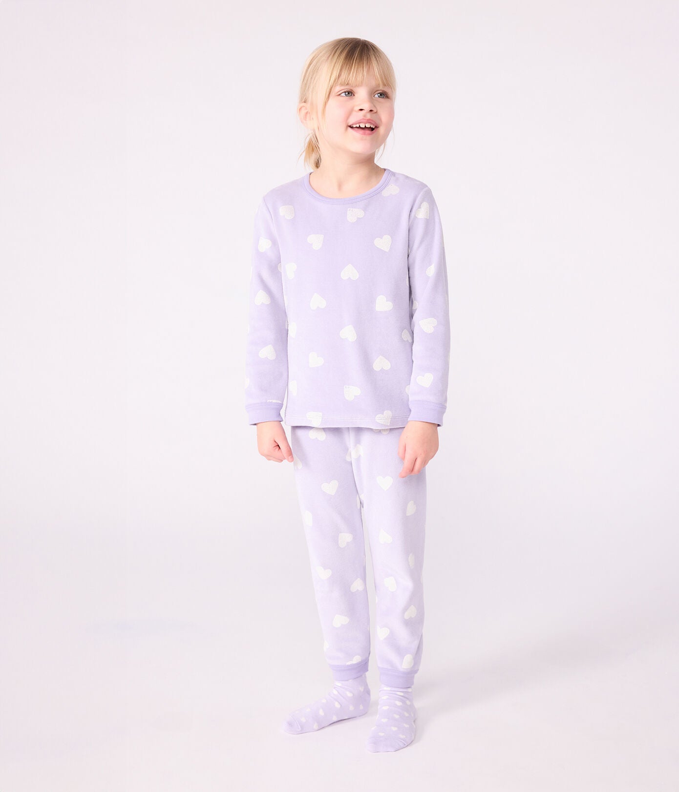 Pyjama fille en velours PETIT BATEAU cœurs