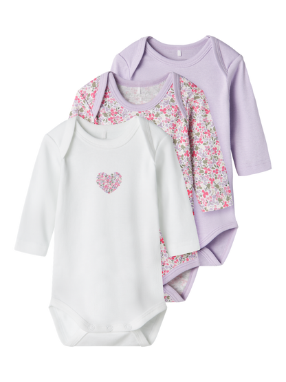 Bodies Name it baby Nbfbody 3p ls lilac petit flower noos