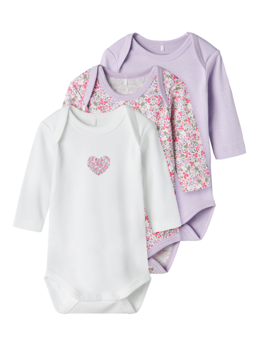Bodies Name it baby Nbfbody 3p ls lilac petit flower noos